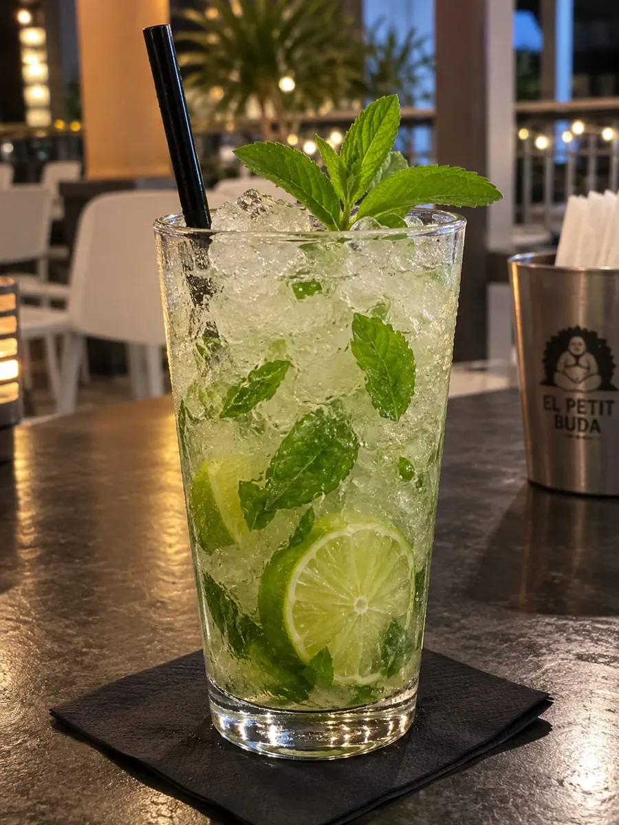 Mojito amb gel picat, llima i herbabona a la terrassa d'El Petit Buda